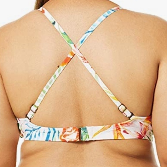 LUCKY BRAND floral print bikini top adjustable straps removable pads white sz 1X - Picture 3 of 14